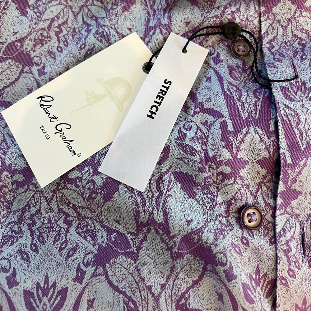 NWT Robert Graham Purple Paisley Men’s Shirt L